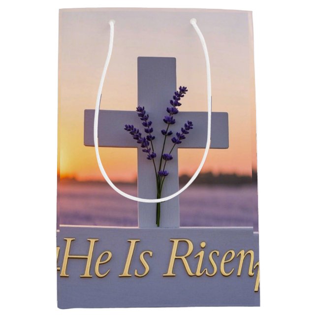 Minimalist white cross adorned with lavender  medium gift bag (Front)