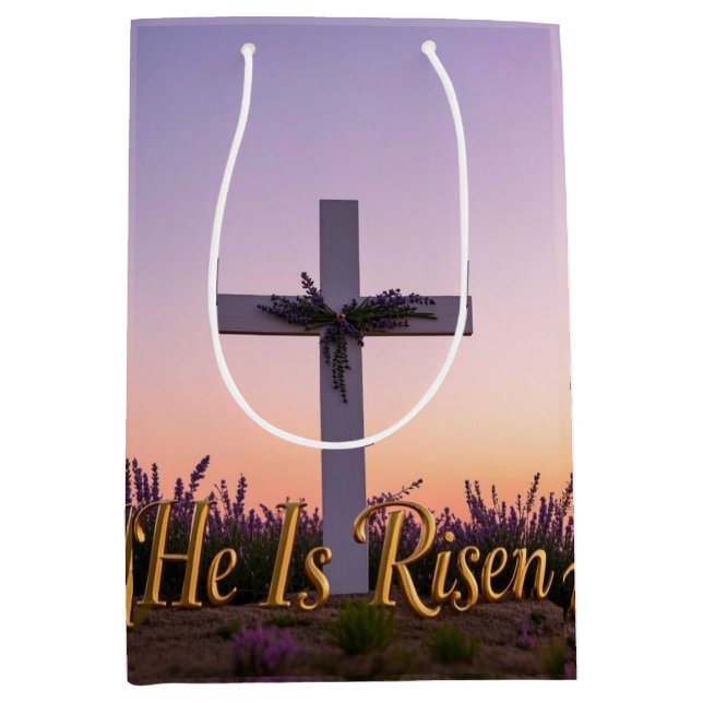 Minimalist white cross adorned with lavender  medium gift bag (Front)