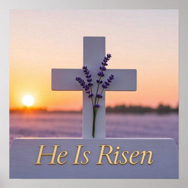 Minimalist white cross adorned with lavender  poster (Front)