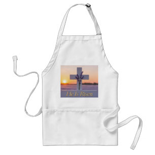 Minimalist white cross adorned with lavender standard apron