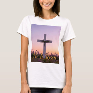 Minimalist white cross adorned with lavender T-Shirt