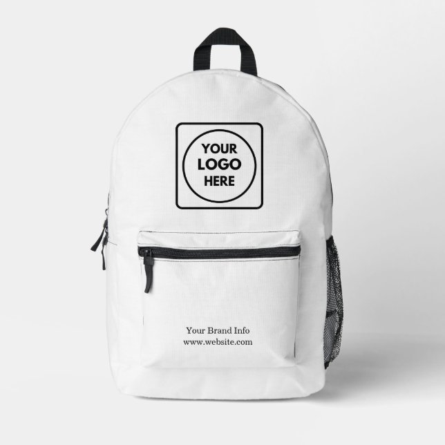Minimalist White | Custom Business Logo Design Printed Backpack (Front)