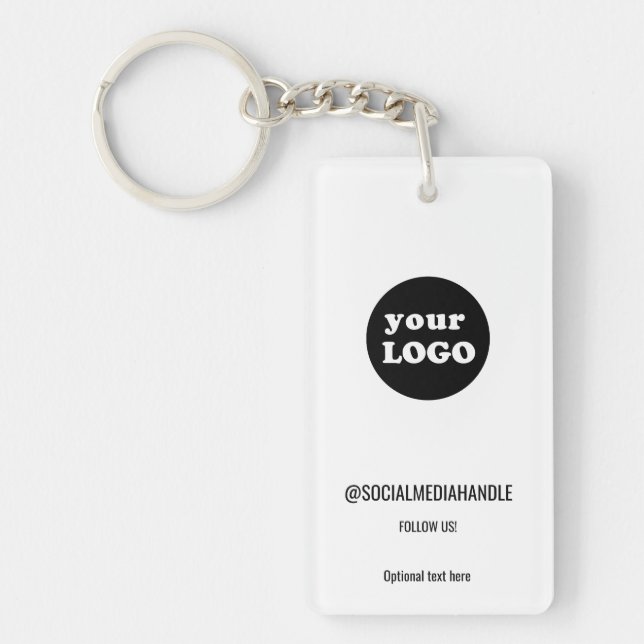 Minimalist White Custom Business Logo Key Ring (Front)