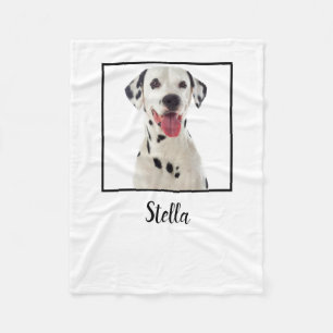 Minimalist White Custom Dog Photo Fleece Blanket