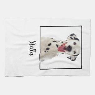 Minimalist White Custom Dog Photo Tea Towel