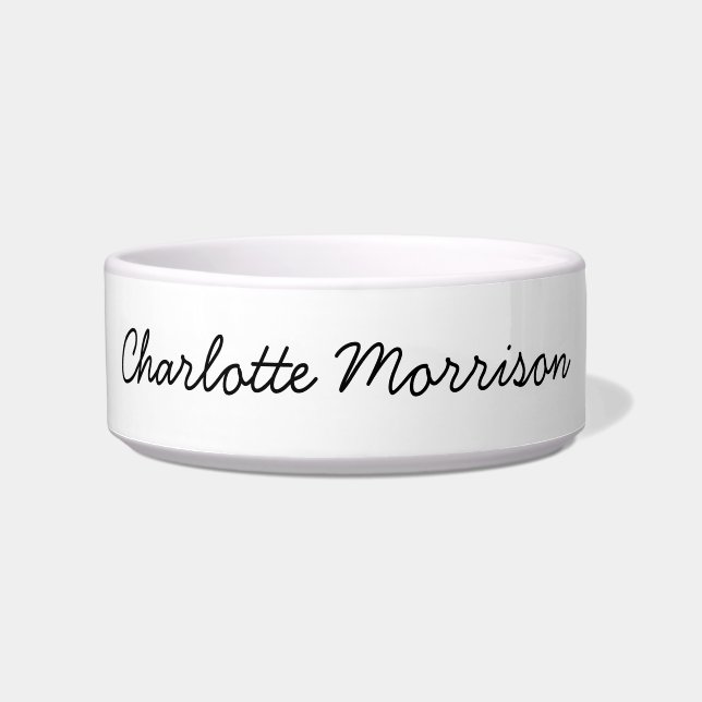 Minimalist white custom script name text monogram bowl (Front)