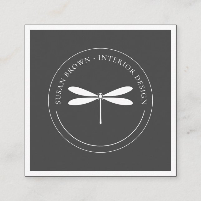 Minimalist White Dragonfly Square Business Card (Front)