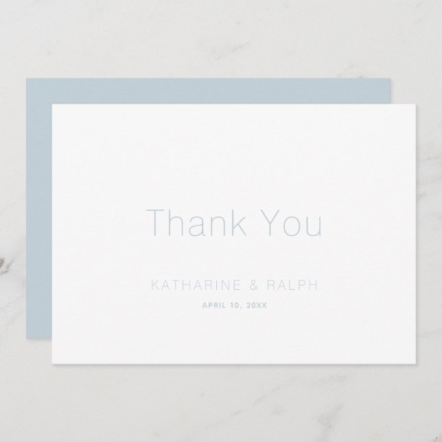 Minimalist White Dusty Blue Wedding Thank You (Front/Back)