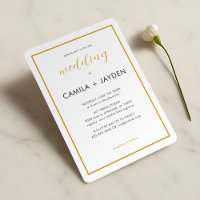 Minimalist White Elegant Gold Foil Border Wedding