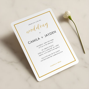 Minimalist White Elegant Gold Foil Border Wedding Invitation