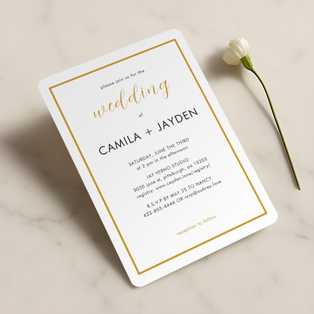 Minimalist White Elegant Gold Foil Border Wedding Invitation (Creator Uploaded)