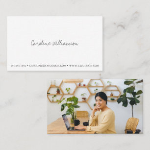 Minimalist White Elegant Script Professional Photo Business Card