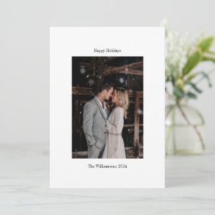 Minimalist White Elegant Wedding Custom Photo Holiday Card