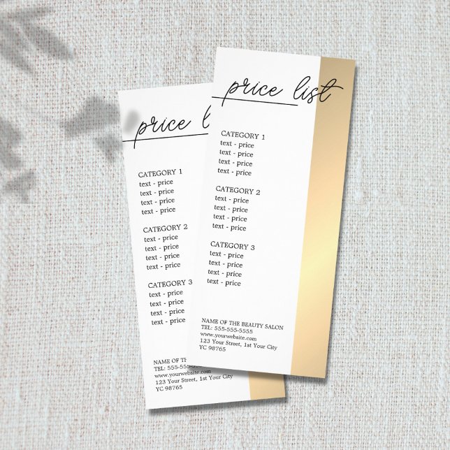 Minimalist White Faux Gold Line Beauty Price List Rack Card (Creator Uploaded)