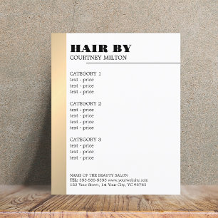 Minimalist White Faux Gold Line Hairstylist Menu