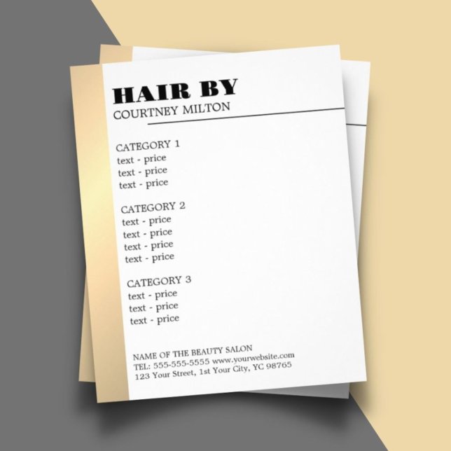 Minimalist White Faux Gold Line Hairstylist Menu (Creator Uploaded)