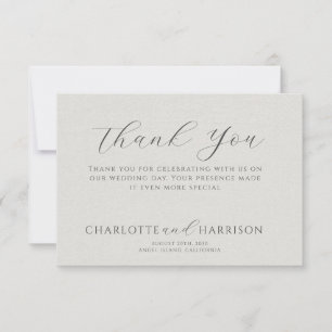 Minimalist White Faux Linen Wedding Thank You Card