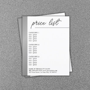 Minimalist White Faux Silver Line Beauty Menu