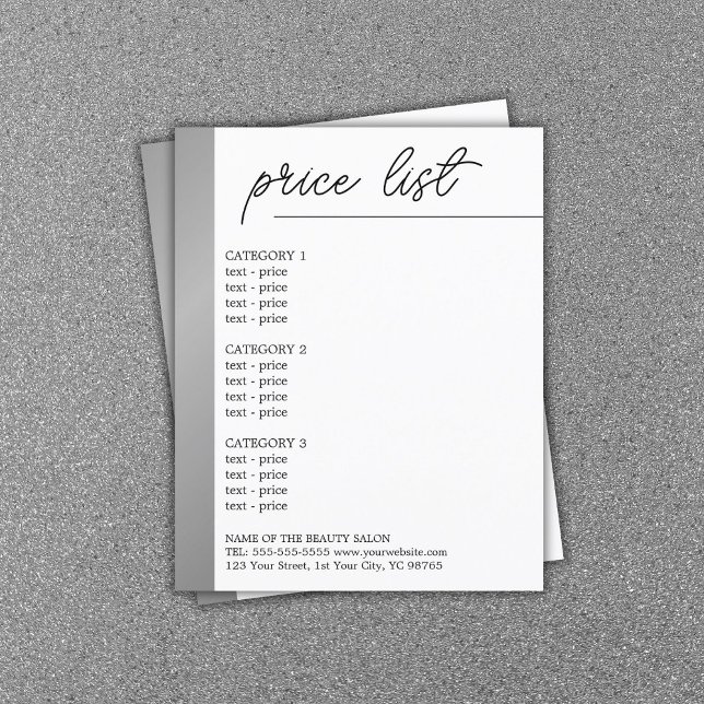 Minimalist White Faux Silver Line Beauty Menu (Creator Uploaded)