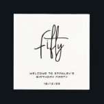 Minimalist White Fifty Birthday Party Napkin<br><div class="desc">Elegant simple black and white customised napkins will be great for a birthday celebration. They can be personalised with a custom name,  number of years,  date of event or any other details. You can also change text colours if you like.</div>