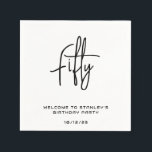 Minimalist White Fifty Birthday Party Napkin<br><div class="desc">Elegant simple black and white customised napkins will be great for a birthday celebration. They can be personalised with a custom name,  number of years,  date of event or any other details. You can also change text colours if you like.</div>