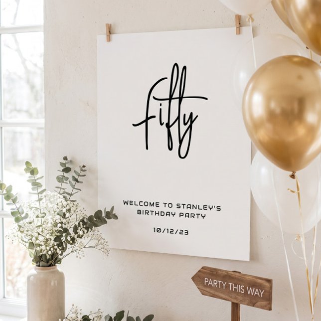 Minimalist White Fifty Birthday Welcome Sign (Creator Uploaded)