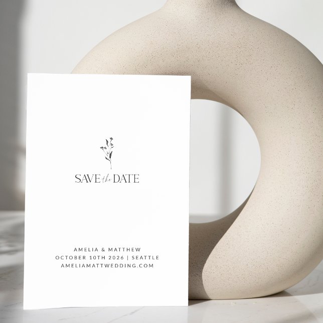 Minimalist White Floral Botanical Drawing Wedding Save The Date (Creator Uploaded)
