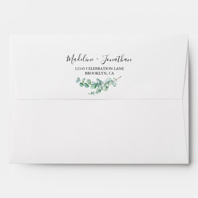 Minimalist White Floral Eucalyptus Envelope (Back (Top Flap))