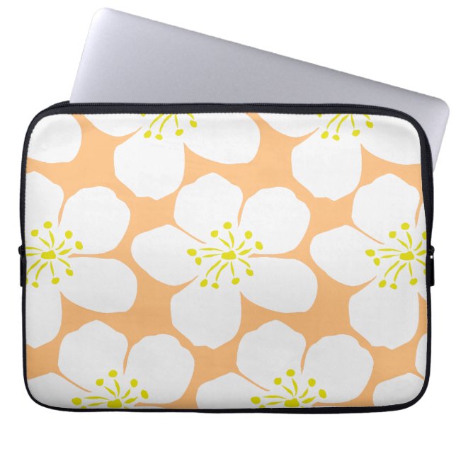 Minimalist White Floral Pattern Laptop Sleeve (Front)