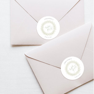 Minimalist White Flowers Baby’s Breath Wreath Classic Round Sticker