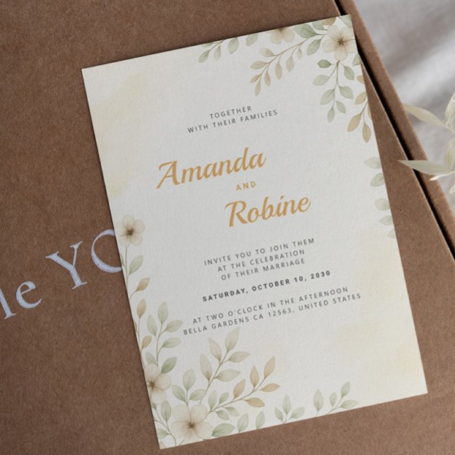 Minimalist White Flowers & Greenery Wedding Invitation (Creator Uploaded)