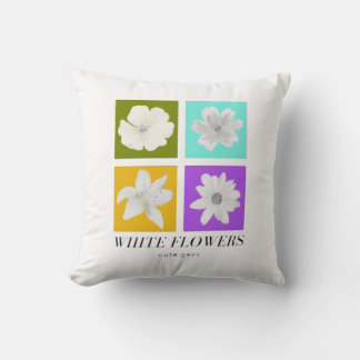 Minimalist White Flowers Pop Art Graphic Design Cushion