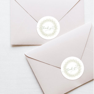 Minimalist White Flowers Wreath Thank You Classic Classic Round Sticker