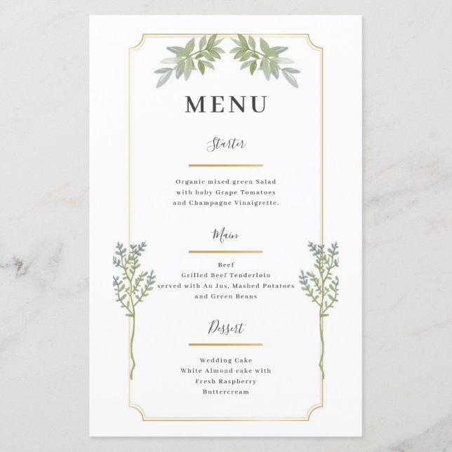 Minimalist White Frame Gold Menu (Front)