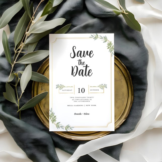 Minimalist White Frame Gold Save The Date (Creator Uploaded)
