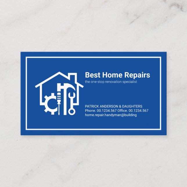 Minimalist White Frame Handyman Tools Home Business Card (Front)
