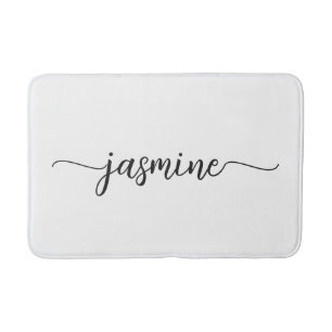 Minimalist White Girly Monogram Name Script  Bath Mat