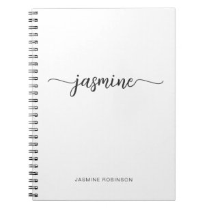 Minimalist White Girly Monogram Name Script Notebook