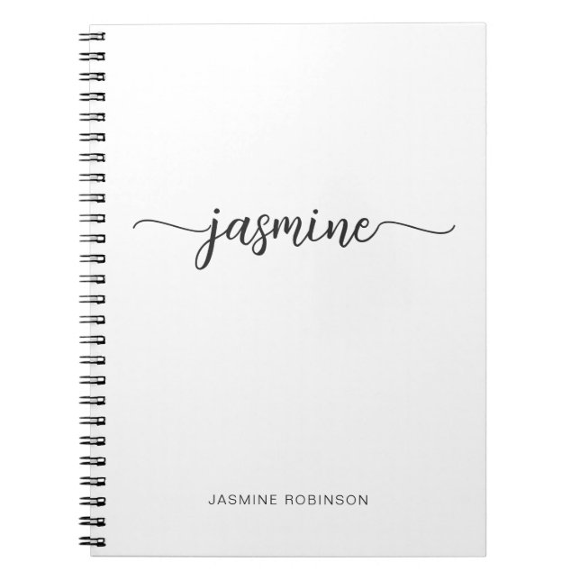 Minimalist White Girly Monogram Name Script Notebook (Front)