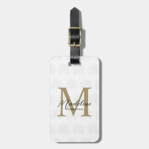 Minimalist White Gold Anahaw Leaf Script Monogram Luggage Tag