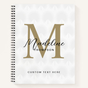 Minimalist White Gold Anahaw Leaf Script Monogram Notebook