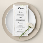 Minimalist white gold calligraphy Wedding Menu<br><div class="desc">This minimalist white and gold calligraphy with a gold dashed line border wedding Menu Invitation. Is perfect for any refined and sophisticated girl or anyone. This design is ideal for a simple and elegant party event. Customise this design with your message and personalised information. All designs are printed.</div>