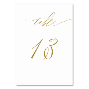 Minimalist White Gold Elegant Script 13 Wedding Table Number