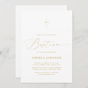 Minimalist White & Gold Elegant Script Baptism Invitation