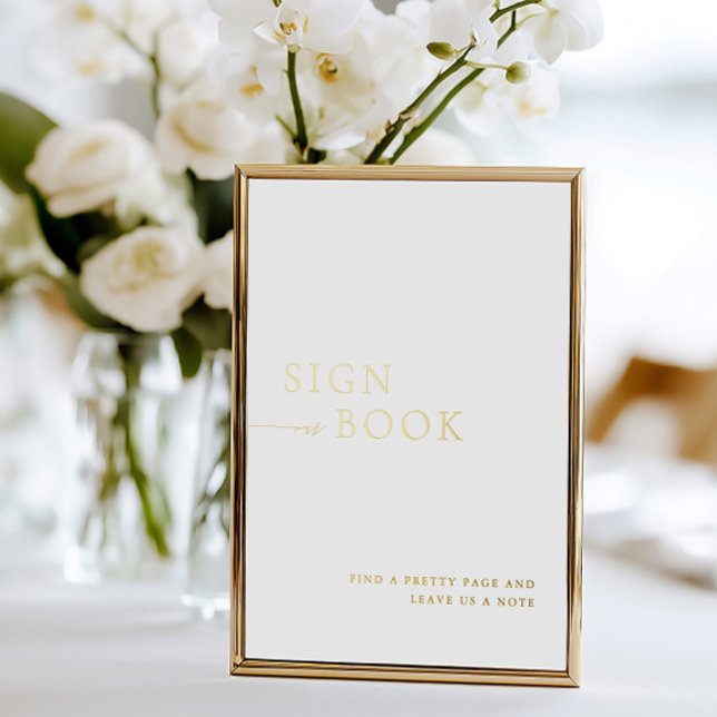 Minimalist White & Gold Foil Guest Book Sign (Minimalist White & Gold Foil Guest Book Sign Foil)