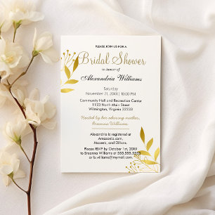 Minimalist white gold glam foliage Bridal Shower Invitation