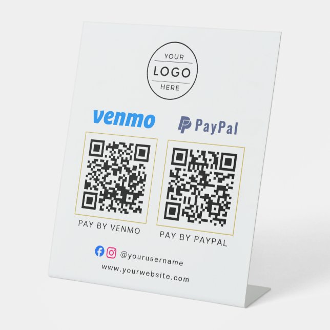 Minimalist White Gold Logo QR Code Business Sign (Front)