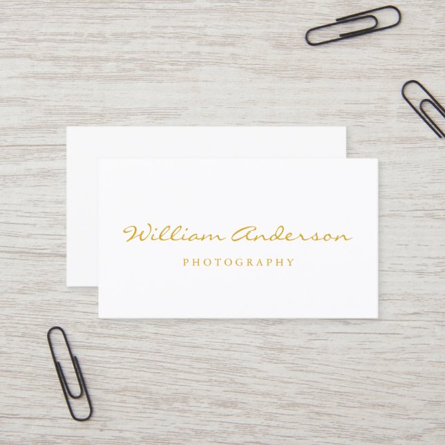 Minimalist White Gold Script Elegant Simple & Chic Business Card (Front/Back In Situ)