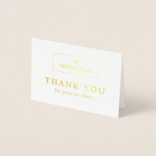 Minimalist White & Gold Thank You Your Logo Foil Card