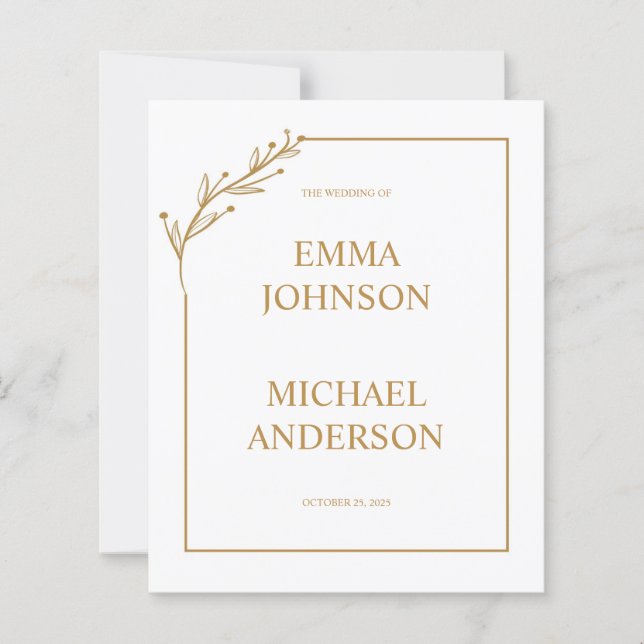 Minimalist White & Gold Wedding Invitation (Front)